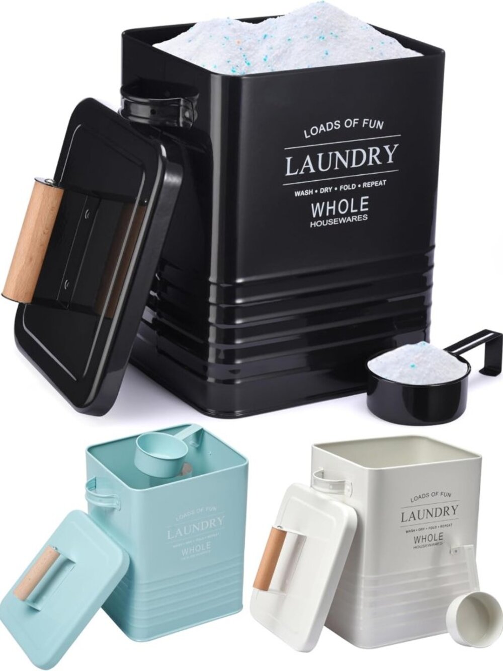 Farmhouse Metal Laundry Detergent Container with Airtight Lid & Scooper
